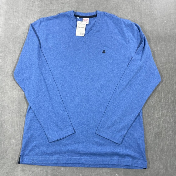NWT Brooks Brothers Mens Medium Blue Long Sleeve V Neck T Shirt - Picture 1 of 7